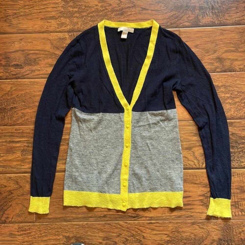 Banana Republic - Colorblock Alpaca Wool Cardigan | Small | Blue, Gray, Yellow